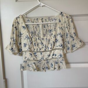 Reformation Floral Cream and Blue Women's Top
